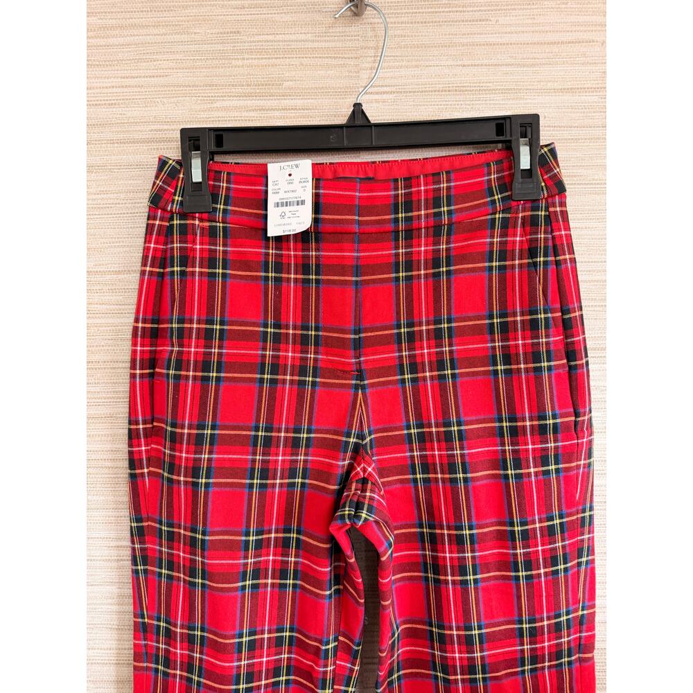 J. Crew Factory women's red plaid Cropped straight-leg pant size 0 NWT - Picture 2 of 7